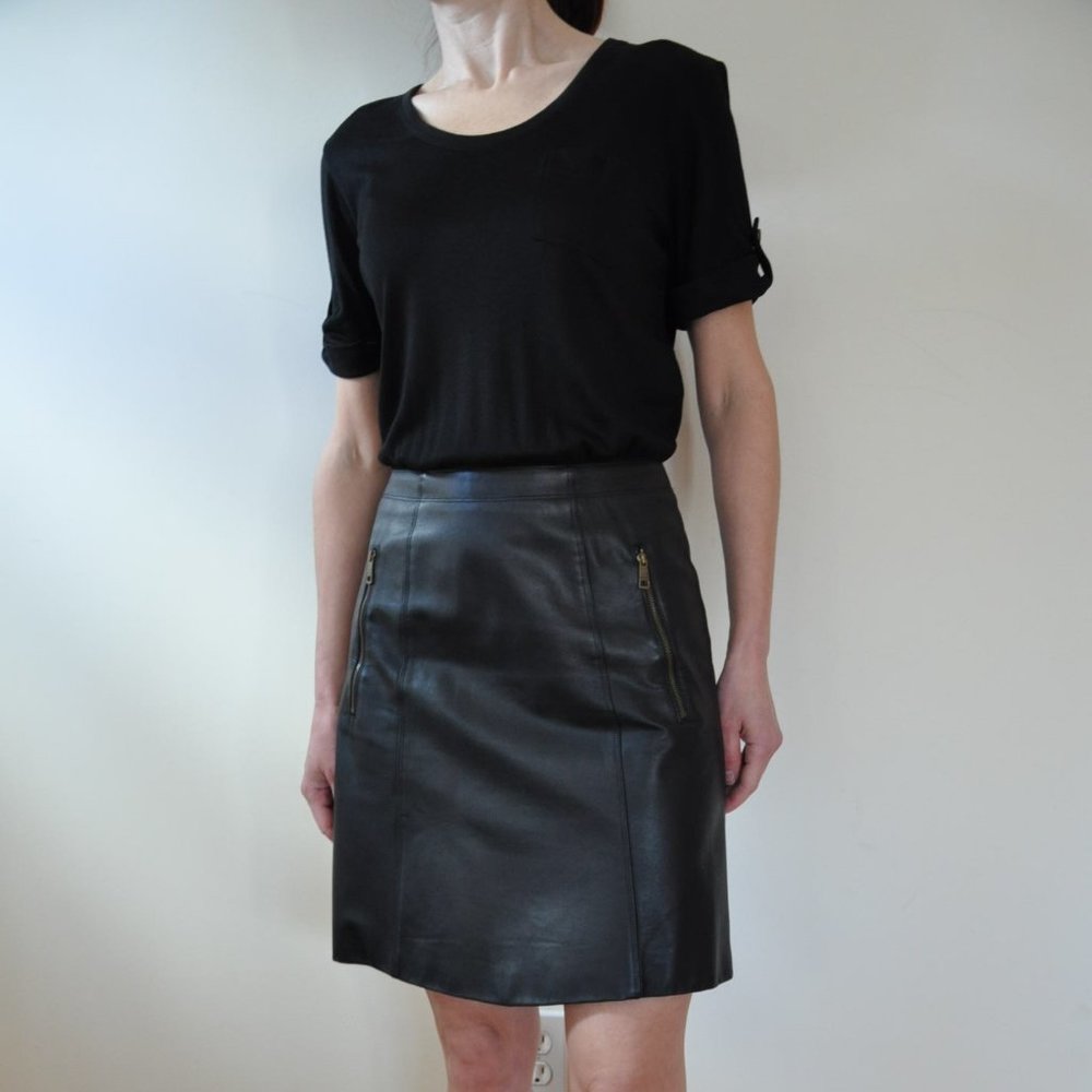 $695 Burberry Brit T-Shirt top Leather Skirt Dress, Size 4